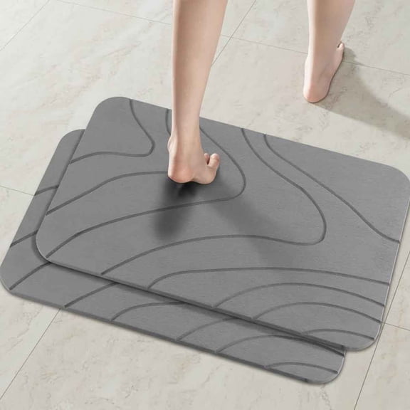 Diatomaceous Earth Shower Mat, Stone Bath Mat, Nonslip Super Absorbent Fast-Drying Hard Bath Mat for Bathroom Shower Floor, Grey Wave Design