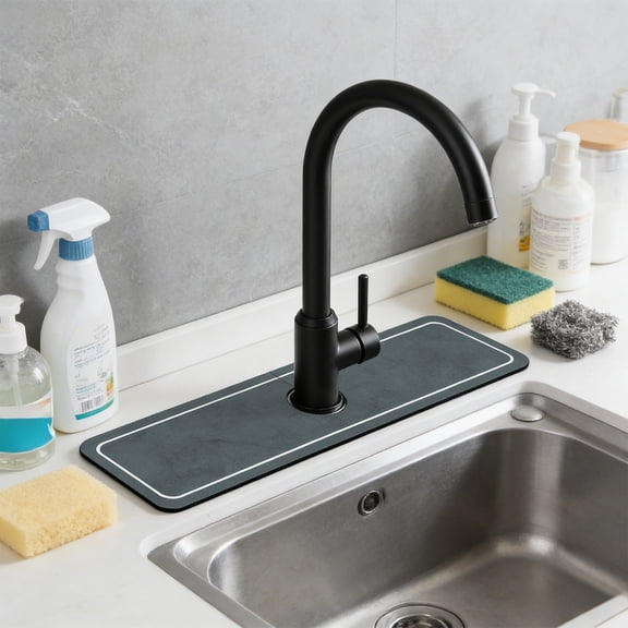 Diatomaceous Earth Sink Mat, Czzoypi Absorbent Splash Guard For Kitchen Faucets, Non-Slip PVC Drainage Mat For Countertops Bathroom Washbasins, Black