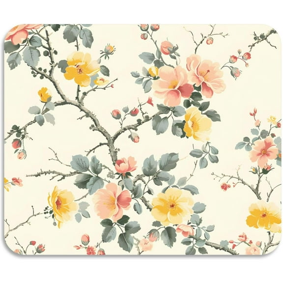 Diatomaceous Earth Stone Dish Drying Mat for Kitchen Counter，Seasonal Ultra Absorbent Home Dish Drainer Mats-Tile Flower Yellow Orange Bud Pattern，18inch x 16inch