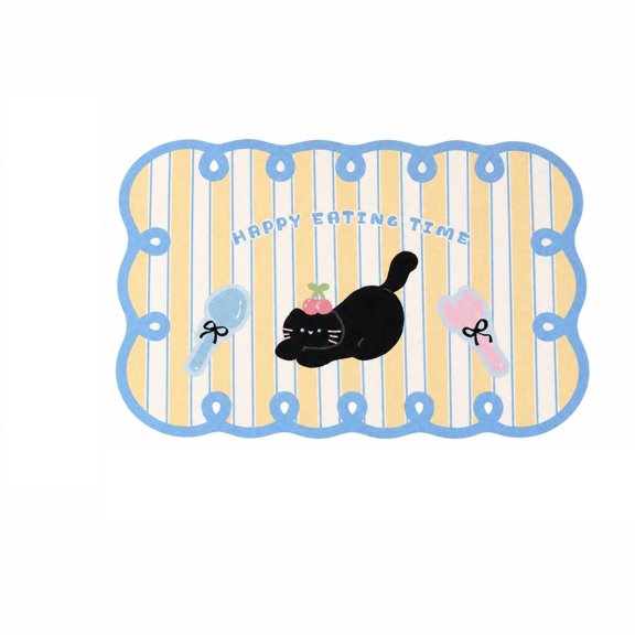 Diatomaceous Earth and Non-Slip Base, 11.8 X 15.7 Inches, Yellow Striped with Sky Blue Border, for and Water Bowls