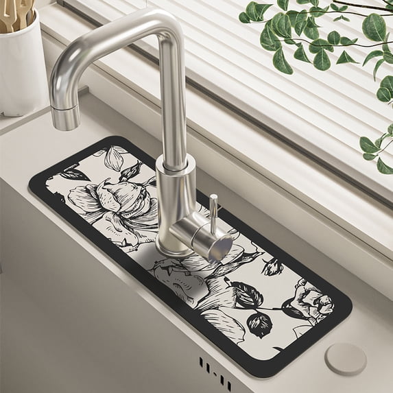 Diatomaceous Faucet Drainage Pad for Kitchen Sink, Cuttable Countertop Water Absorbing Mat with Non-Slip Backing, Fast-Drying Slip-Resistant Pad for Bathroom and Bar