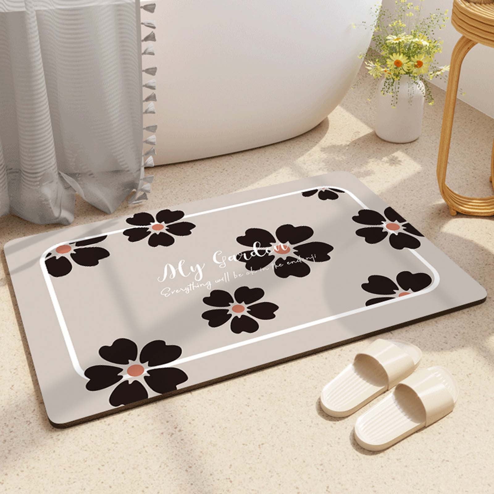 Diatomaceous Mud Bathroom Floor Mat with Quick Absorption and Non-Slip Backing, Easy to Clean ...