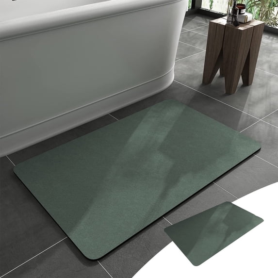 Diatomaceous Stone Bath Mat Non Slip Quick Dry Absorbent Bathroom Rug for Shower Tub and Sink, Washable Under Door Floor Mat Green