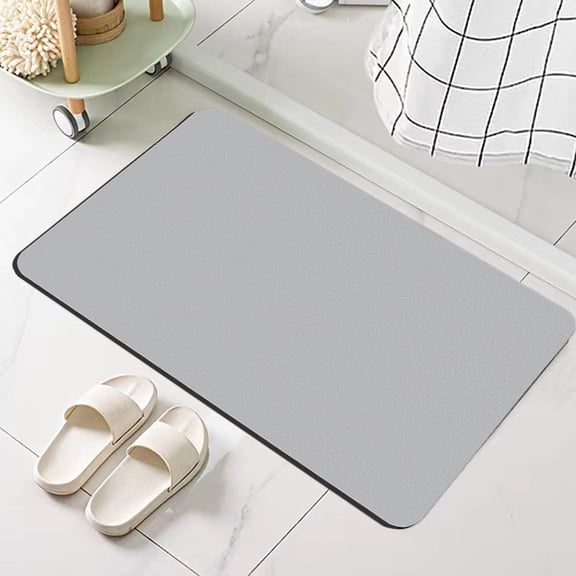 Diatomaceous earth bath mat Rubber Non Slip Super Absorbent Bath Mat Quick Dry Bathroom Rugs Thin Bathroom Floor Mats Fit Under Door- Shower Rug for in Front of Bathtub Shower,Gray, 15.7"*23.6"