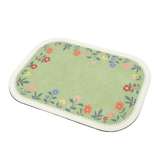 Diatomite Bath Mat, Super Absorbent Non Slip, 19.7 x 31.5 Inch Mint Green Floral Pattern, 1 Piece Soft Floor Mat for Home Bathroom Shower Entry