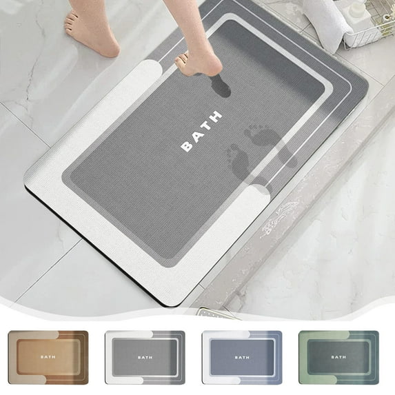 Diatomite Bath Mat, Super Absorbent Non Slip Bathroom Rug, 60x40cm Fast Drying Stain Resistant with Waterproof Backing for Bath Tub Shower Vanity Floors, Ideal for Families with Minors and