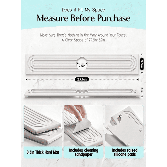 Diatomite Faucet Mat, Fast Drying Absorbent Sink Tray, Water Splash Guard Protector for Kitchen & Bathroom