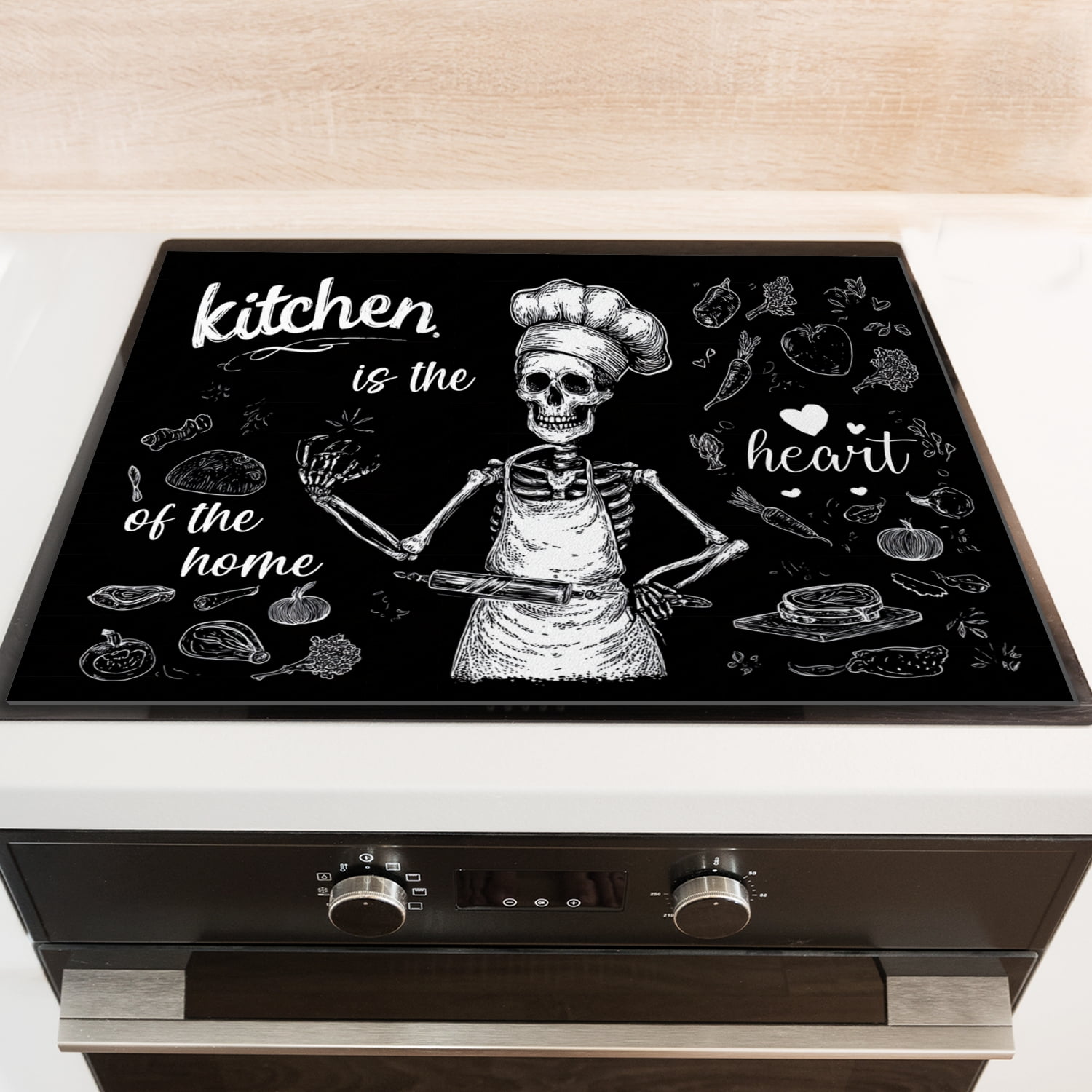 Diatomite Flat Stove Top Covers for Electric Stove, Fun Skull Kitchen is The Heart of The Home Non-slip Ceramic Cooktop Protector, Heat Resistant Pad for Kitchen RV (28×20 Inch)