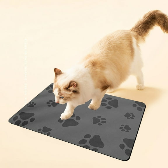 Diatomite Pet Mat, Non-Slip Quick-Dry Food Bowl Mat, Spill-Proof Floor Protector for Eaters, Paws-Friendly Easy Wipe Clean Mat, 19.69x13.78in, Gray