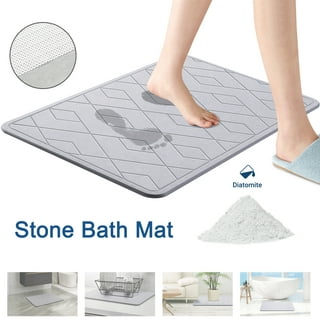 Opoleir Diatomaceous Earth Bath Mat Super Absorbent Large Diatomite Stone  Bath Mat Non Slip Fast Drying Shower Mat Thin Bathroom Rugs Floor Mat