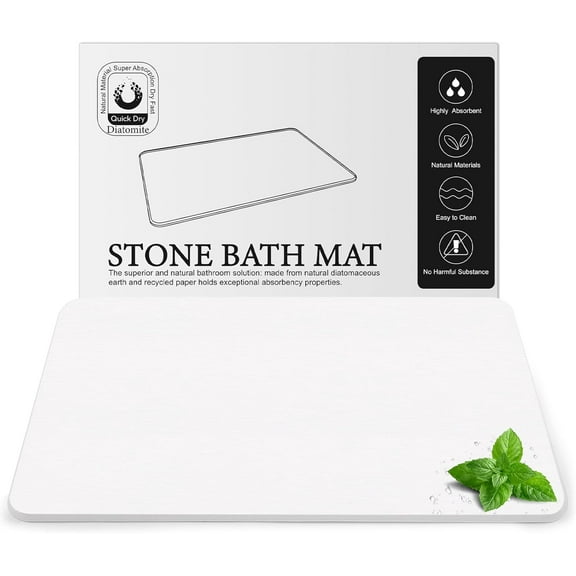 Diatomite Stone Bath Mat, Non-Slip Diatomaceous Earth Bathtub Drying Mats for Bathroom Floor (23.6" x 15.4" White)