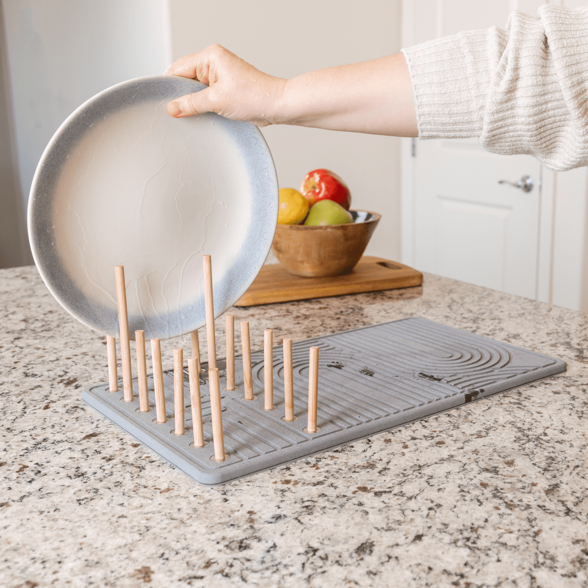 Diatomite Stone & Bamboo Dish Drying Rack – Eco-Friendly Countertop Solution