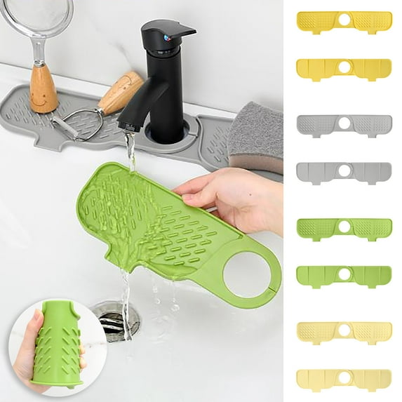 Diatomite Stone Kitchen Sink Faucet Mat with Fast-Draining Holes & Non-Slip Base for Countertop Splash Protection and Dish Drying Space(Beige),Ccwuwei