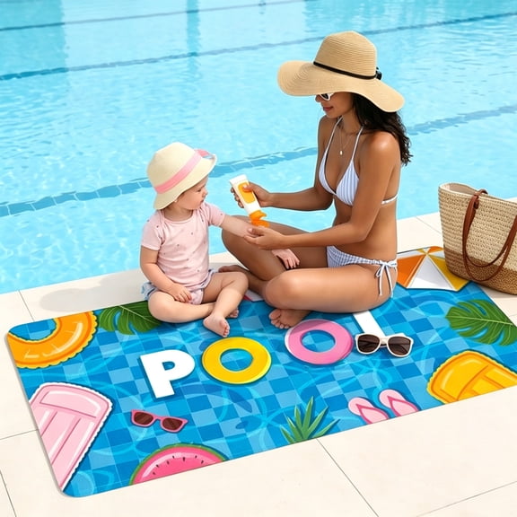 Diatomite Stone Mat, 47x16 Inch Quick Absorb Poolside Pad, Non Slip Fast Drying Floor Mat for Pool Deck Shower Bathroom