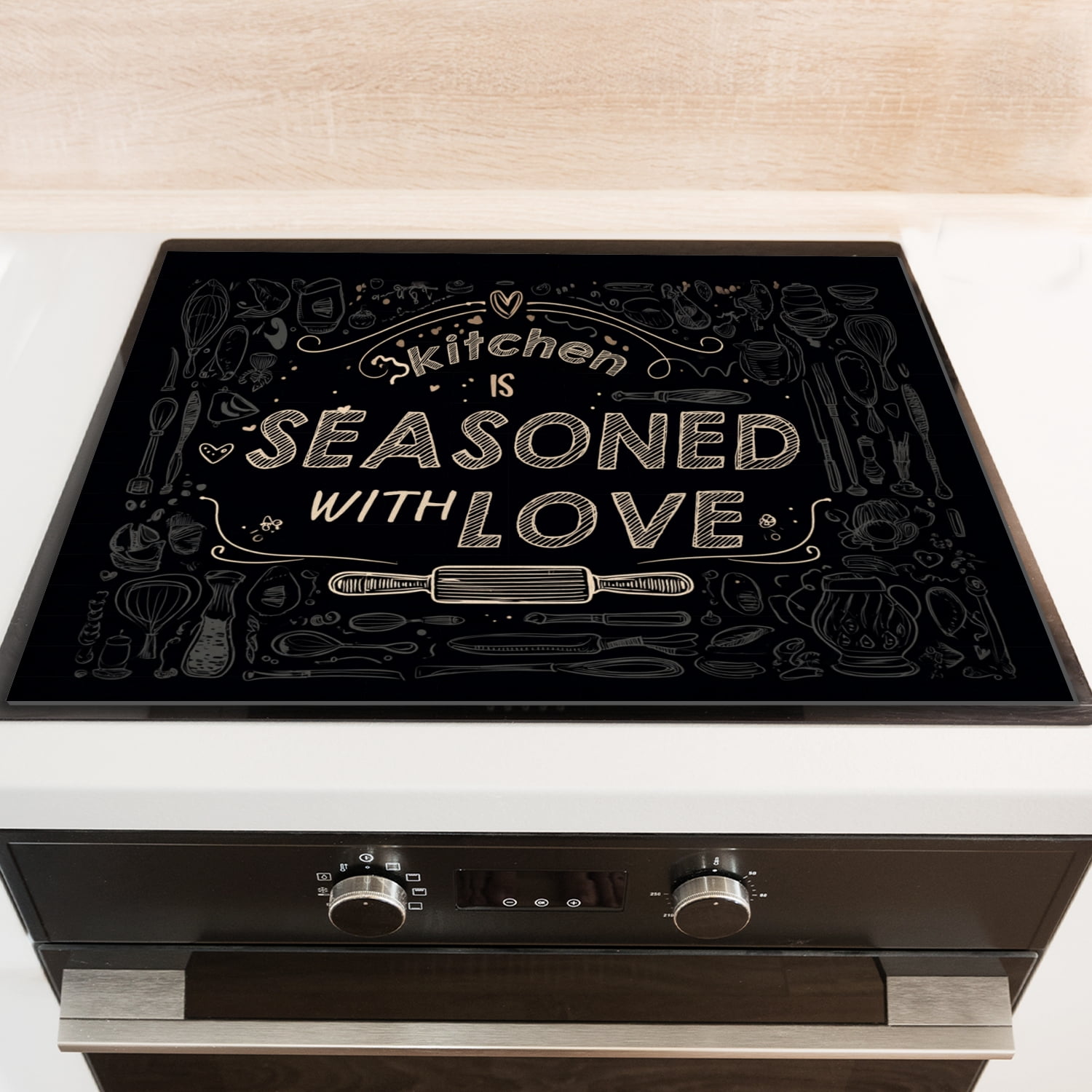 Diatomite Stove Cover for Cooktop, Kitchen with Love Stylish Print Heat Resistant Stovetop Cover, Non-slip Washable Mat for Kitchen RV (28×20 Inch)
