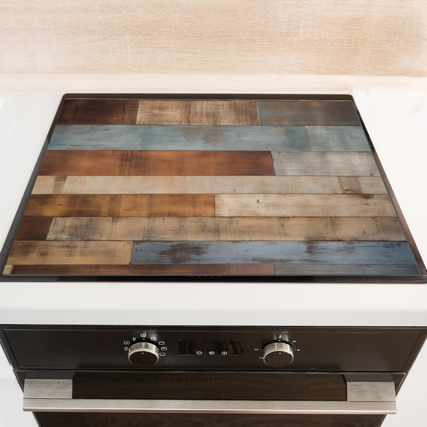 Diatomite Stove Covers for Glass Stoves, Wooden Print Multicolored Rustic Distressed Design Multipurpose Cooktop Protector, Square Foldable Decorative Pad for Kitchen RV (28×20 Inch)