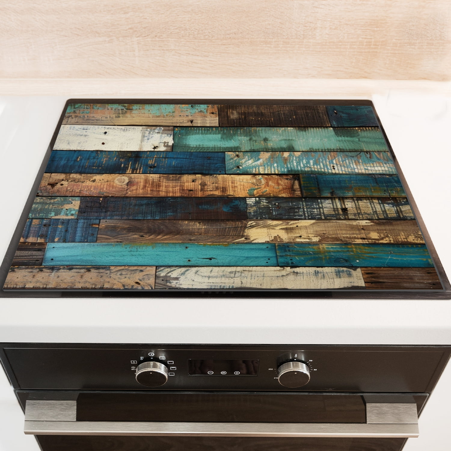 Diatomite Stove Top Covers, Distressed Rustic Wooden Planks Print Scratch-Resistant Glass Stove Protector, Square Foldable Durable Kitchen Decor Mat for Kitchen RV (28×20 Inch)