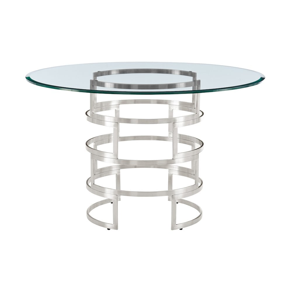 Diaz 48" Round Glass Dining Table with Stainless Steel Base