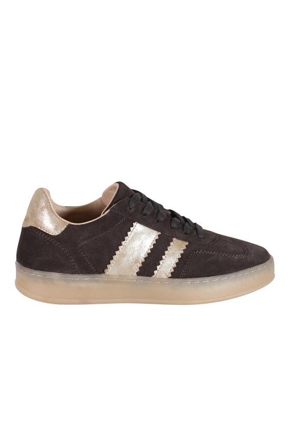True Women's Jon Qwill Suede Gum Sole Sneaker (DarkBrown/Gold, 9.5/40.5EU)