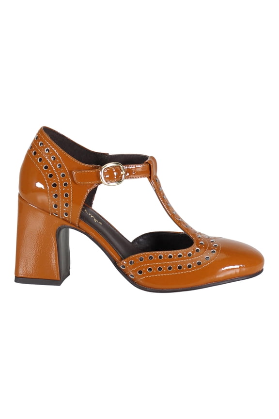 True Women's Juke Box Leather T-Strap Mary Jane Retro Heel (Tan, 7)