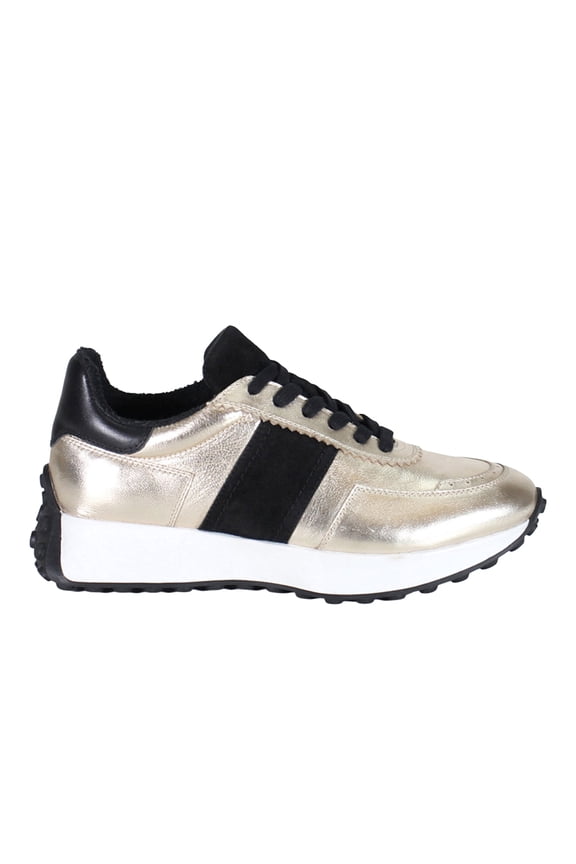 True Women's Know It All Leather & Suede Lace-Up Sneaker (Platino/Black, 9.5)