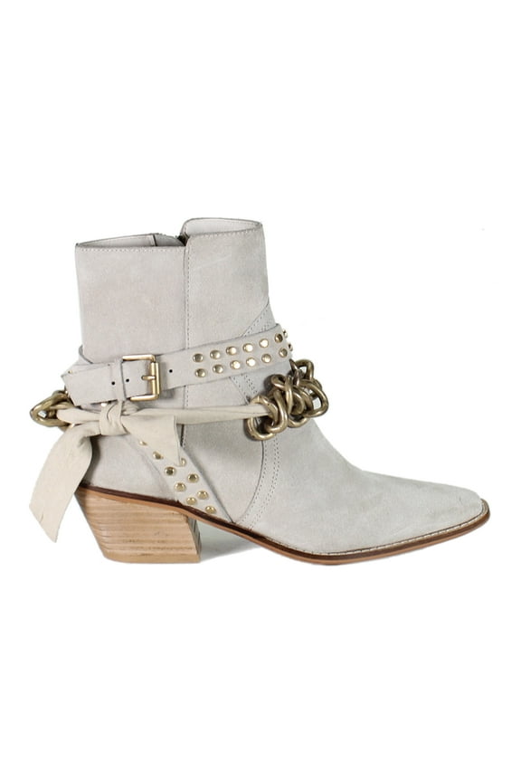 True Womens Paper Lily Chain Studded Snip Toe Zippered Ankle Boots