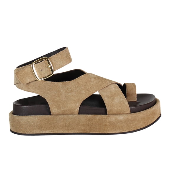 Diba True Women's Sugar Fix Suede & Leather Platform Gladiator Footbed Sandal (Tan, 7.5)