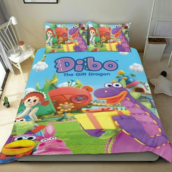 Dibo the gift dragon Themed Bed Sheet Set Three Piece Set 53x79 Inches Comfortable And Skin Friendly Unique Design Creating A Star Studded Night Home Decor Gifts For Family Friends fans