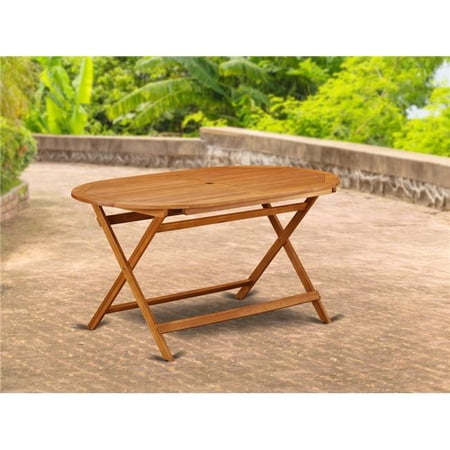 Diboll Oval Foldable Patio Acacia Solid Wood Dining Table - Natural Oil