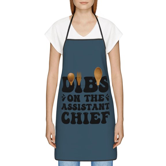 Dibs on the Assistant Chief Apron, Inspirational Gifts for Men Women, Funny Apron, Chef Bib with Pockets, Waterproof Work Apron for BBQ Kitchen Crafting Gardening