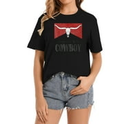 Dibs On The CowRetro Bull Skull Western Country So Stylish Womens Tee with Eye-catching Graphic - Soft and Trendy Short Sleeve Shirt