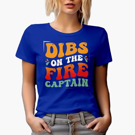 Dibs on the Fire Captain, Firefighter Quote, Groovy Retro Wavy Text Merch Gift, Royal Blue T-Shirt, Small