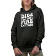 thumbnail image 1 of Dibs on the Fire Captain, Firefighter or Fireman Quote, Groovy Retro Wavy Text Merch Gift, Black Hooded Sweatshirt or Hoodie, Small, 1 of 5