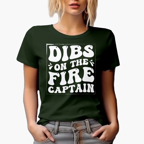 Dibs on the Fire Captain, Firefighter or Fireman Quote, Groovy Retro Wavy Text Merch Gift, Military Green T-Shirt, Medium