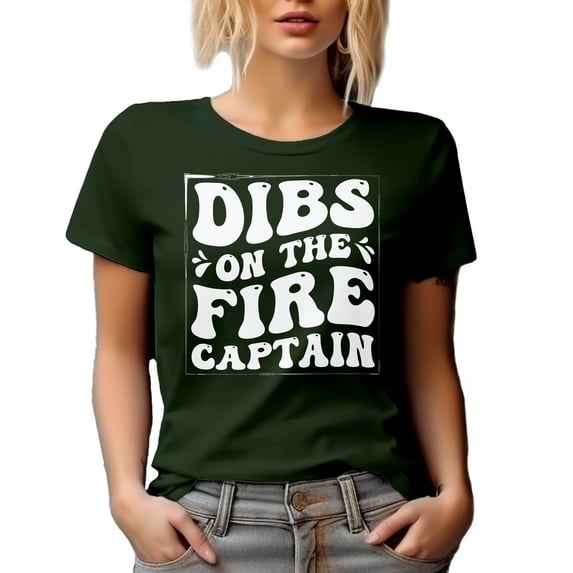 Dibs on the Fire Captain - Fireman or Firefighter, Retro Groovy Wavy Text, Military Green T-Shirt, 2XL