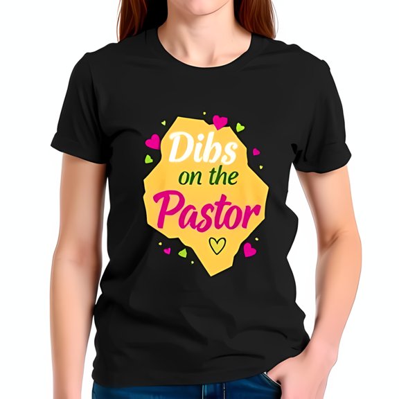 Dibs on the Pastor Cotton Short Sleeve T-Shirt - Fun Graphic Design with Colorful Hearts & Playful Font