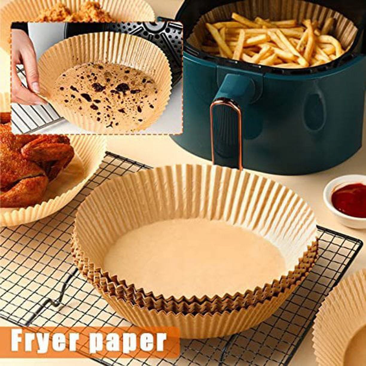 Dicasser 100Pcs Paper Air Fryer Liners Non Stick Disposable Air Fryer  Unperforated Round Baking Microwave Roasting(White) 