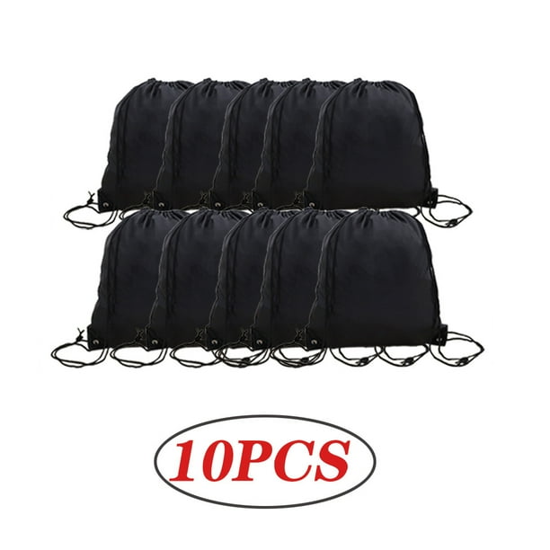 Dicasser 10PCS Drawstring Backpack Bulk Drawstring Bags Bulk Draw String Bag Cinch Bags Nylon Drawstring Sackpack Black