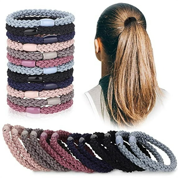 Dicasser 12 Pieces Cotton Hair Ties Braided Hair Bands Elastic Hair Ties Ropes Braided Ponytail Holders Hair Accessories for Women Girls Thick Heavy and Curly Hair (Mixed Colors)