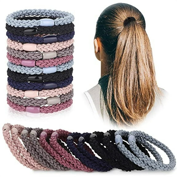 Dicasser 12 Pieces Cotton Hair Ties Braided Hair Bands Elastic Hair Ties Ropes Braided Ponytail Holders Hair Accessories for Women Girls Thick Heavy and Curly Hair (Mixed Colors)