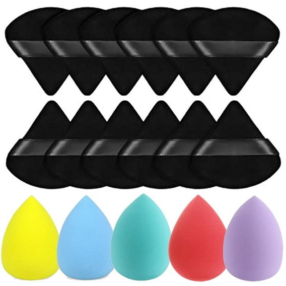 Dicasser 17 Pcs Triangular Makeup Powder Loose Powder Foundation Smooth Mineral Powder Wet Dry Makeup Tool