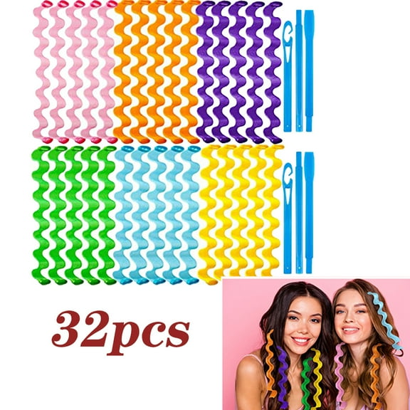 Dicasser 30 Pieces Hair Wave Curlers Spiral Curls Styling Kit No Heat Hair Curlers Heatless Spiral Curlers Hair Rollers with 2 Pieces Styling Hooks for Most Hairstyles (30 cm)