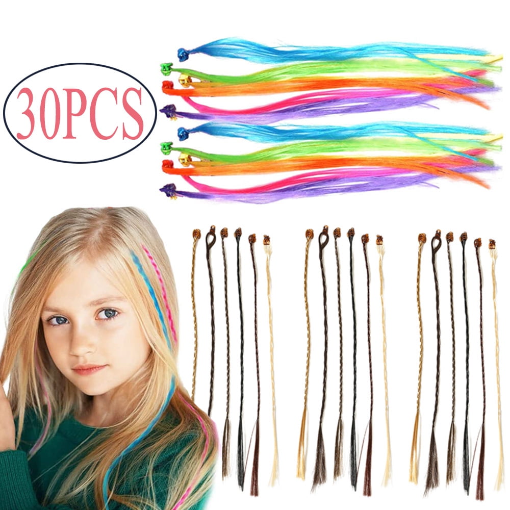 Dicasser 30 Pieces Kids Hair Extensions with Hair Clips, Clip-on Hair Braid  Extensions for Girls Hair Decor Birthday Party Favors Children  Performance(Muti-color) 