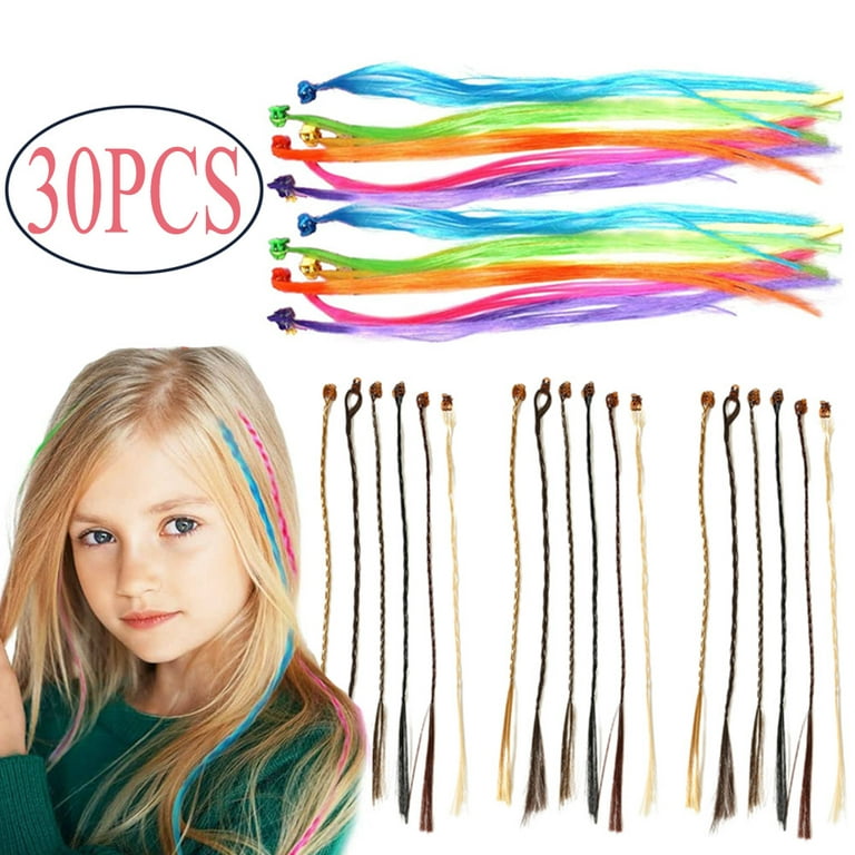 Dicasser 30 Pieces Kids Hair Extensions with Hair Clips, Clip-on Hair Braid  Extensions for Girls Hair Decor Birthday Party Favors Children Performance(Muti-color)  