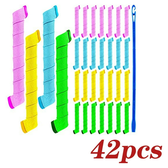 Dicasser 42 Pieces No Heat Hair Curlers Spiral Curls Styling Kit, Include 40 Pieces Magic Hair Curler Rollers Curling Rods 2 Pieces Styling Hooks for Long Hair Supplies (20 cm/ 8 Inch)