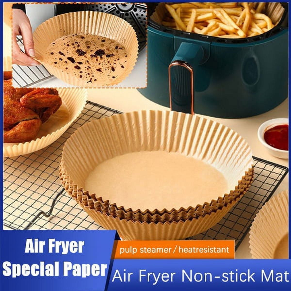 KTCINA 50/100pcs Air Fryer Liner 20CM Round Non-Stick Air Fryer Paper Mats  Heat-Resistant Air Fryer Parchment Paper Air Fryer Accessories for Baking