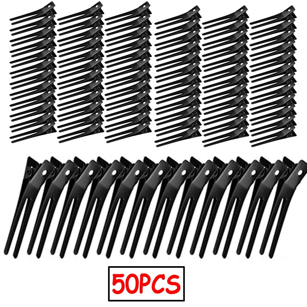 FavoritBow 125pcs 1.8 Hairdressing Double Prong Curly Hair Clips for Volume, Metal Hair Pin Clips for Curly Hair Styling, DIY Bows Clips(Black)