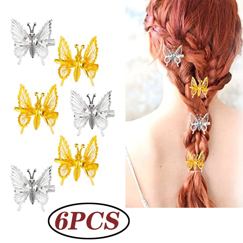 Dicasser 6 Pack 3D Butterfly Hair Clips Gold Sliver Metal Moving Butterfly  Hair Barrettes Hair Clamps Pins Claw Clips Cute Butterfly Hair Styling