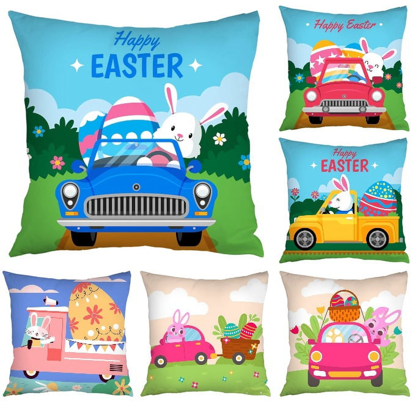 Dicasser 6 Pack Easter Pillow Covers Happy Easter Bunny Eggs Decorative
