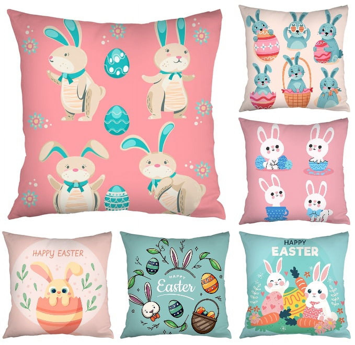 Dicasser 6 Pieces Happy Easter Pillow Cover, 18 x 18 Inch Cushion Case